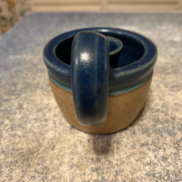 Blue and Tan Ceramic Candle Holder Handcrafted - Picture 4 of 9